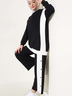 Siyah Loyşa Şerit Detaylı İkili Takım Siyah Loyşa Şerit Detaylı İkili Takım