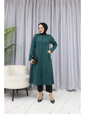 Yeşil Biye Detaylı Fermuarlı Kap