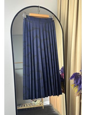 Lacivert Çizgi Desen Piliseli Etek