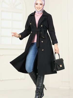 Bolero Detaylı Kaşe Kaban M Siyah Bolero Detaylı Kaşe Kaban M Siyah