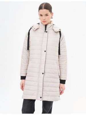 Dik Yaka Kapüşonlu Kapitone Mont Taş