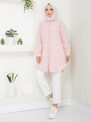 Pudra Terikoton Gizli Düğmeli Boyfriend Gömlek Pudra Terikoton Gizli Düğmeli Boyfriend Gömlek