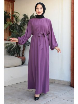 Lila Balon Kol Lastikli Standart Elbise