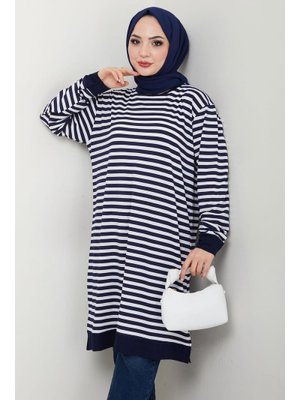 Lacivert Çizgili Penye Tunik Lacivert Çizgili Penye Tunik
