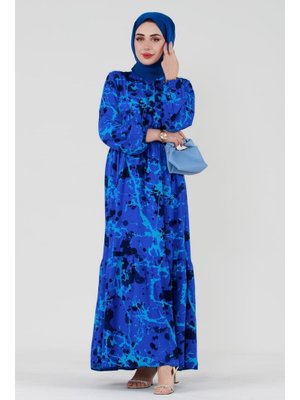 Mavi Miray Beli Tünelli Viscon Elbise Mavi Miray Beli Tünelli Viscon Elbise