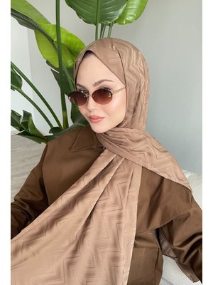 Zikzak Çizgili Kahverengi Jakar Şal Zikzak Çizgili Kahverengi Jakar Şal