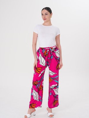 Kırmızı Bol Paça Dijital Baskı Desenli Kumaş Pantolon Kırmızı Bol Paça Dijital Baskı Desenli Kumaş Pantolon