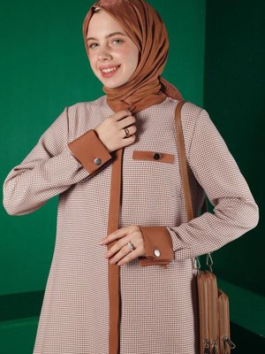 Gizli Düğmeli Kazayağı Desenli Tunik Gizli Düğmeli Kazayağı Desenli Tunik