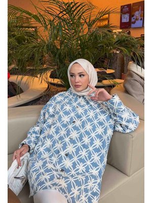 Mavi Çiçekli Kot Ceket