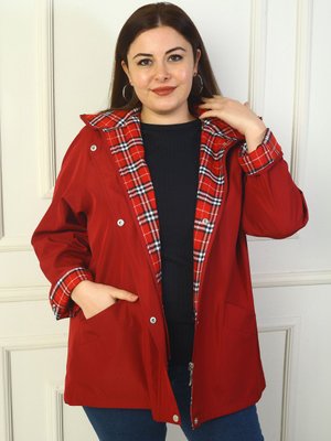 Bordo Önü Çıtçıtlı Fermuarlı Kapüşonlu Sahte Cep B.b.trençkot Kaban