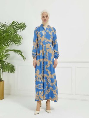 Mavi Karışık Desen Elbise