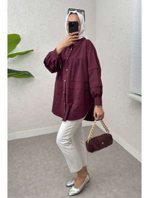 Bordo Double Kat Detaylı Tunik