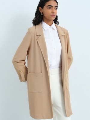 Kolları Katlanabilir Örme Blazer Ceket Camel Kolları Katlanabilir Örme Blazer Ceket Camel