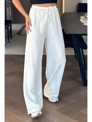 Beyaz Abel Bol Paça Cepli Ayrobin Pantolon