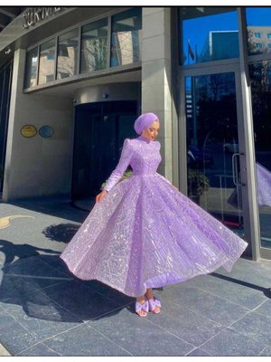 Manolya Özel Tasarım Taşlı Kabarık Abiye Elbise