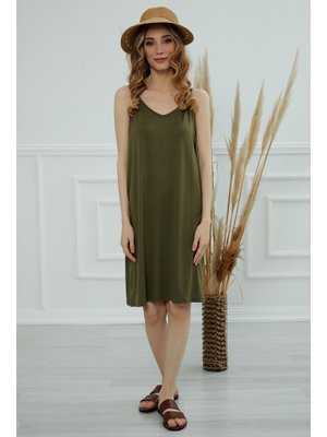 Haki Askılı Penye Kısa Elbise,elb
