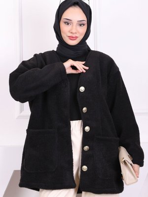 Siyah Cepli Düğmeli Angora Ceket Siyah Cepli Düğmeli Angora Ceket