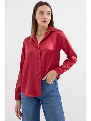 A.bordo Hafif Dökümlü Saten Gömlek A.bordo Hafif Dökümlü Saten Gömlek