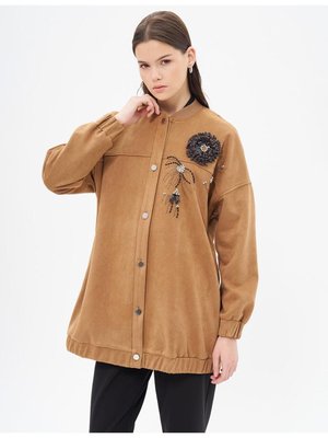 İşleme Detaylı Süet Ceket Camel İşleme Detaylı Süet Ceket Camel