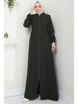 Haki Beli Lastikli Büyük Beden Ferace Haki Beli Lastikli Büyük Beden Ferace