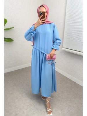 Bebe Mavisi Çapraz Büzgülü Elbise Bebe Mavisi Çapraz Büzgülü Elbise