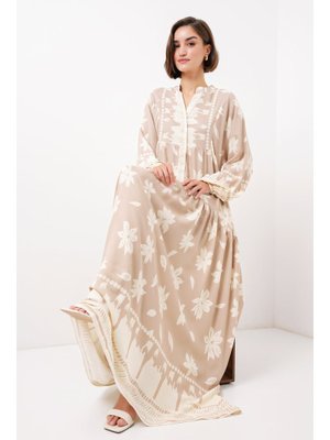 Vizon Otantik Desenli Elbise