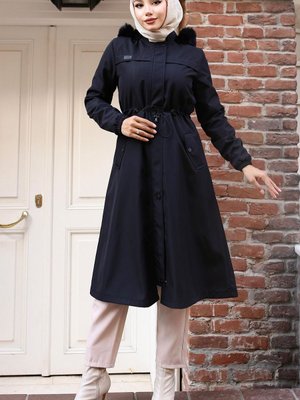 İçi Peluşlu Yakası Kürklü Bondit Mont Siyah