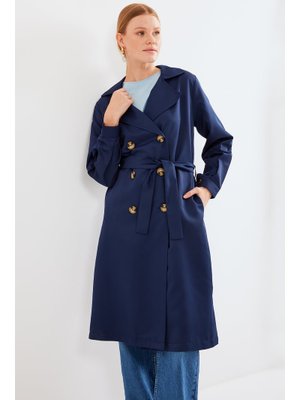 Lacivert Kruvaze Yaka Trençkot Lacivert Kruvaze Yaka Trençkot