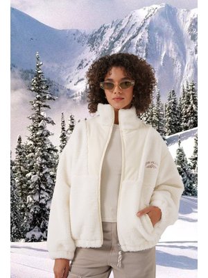 Ekru Peluş Mont Ceket Ekru Peluş Mont Ceket
