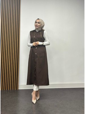 Kapitone Model Uzun Yelek Cepli Kapüşonlu