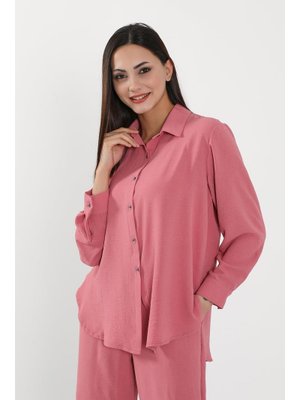 Koyu Pembe Salaş Ve Şık Rahat Kesim Uzun Kollu Aerobin Gömlek,gm