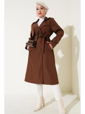 Kahverengi Kruvaze Yaka Trençkot