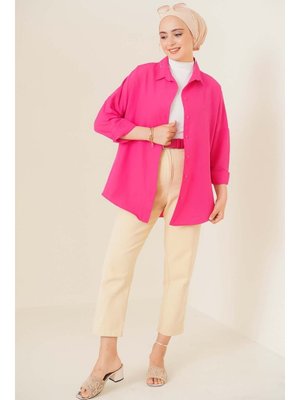 Koyu Pembe Oversize Basic Gömlek Koyu Pembe Oversize Basic Gömlek