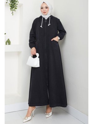 Siyah Kapüşonlu Kot Ferace