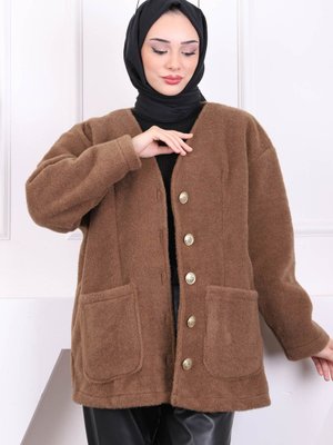 Kahverengi Cepli Düğmeli Angora Ceket Kahverengi Cepli Düğmeli Angora Ceket