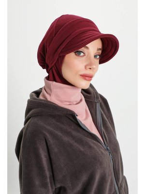 82rb Bordo Çıkarılabilir Siperlikli Kışlık Türban,b 82rb Bordo Çıkarılabilir Siperlikli Kışlık Türban,b
