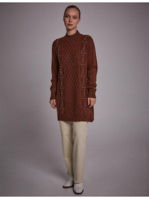Taşlı Triko Tunik Kahve