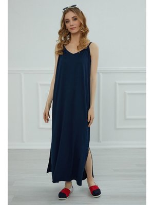Lacivert Askılı Penye Elbise,elb