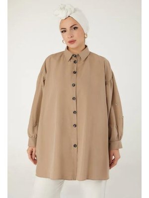 Düz Gömlek Yaka Vizon Tunik