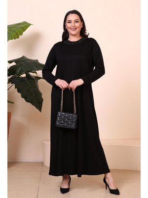 Siyah Tesettur Giyim Boydan Kadin Anne Buyuk Beden Elbise