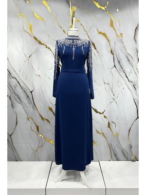 Lacivert Alin Krep Abiye Elbise Lacivert Alin Krep Abiye Elbise