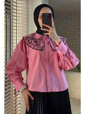 Pembe Yakası Nakış Detaylı Tunik