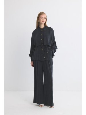 Siyah Elena Pelerinli Doğal Pamuklu Takım