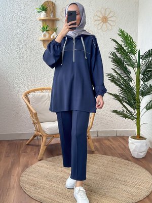 Sim Biyeli Kapüşonlu Eşofman Takım Laci̇vert