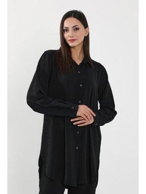 Siyah Salaş Ve Şık Rahat Kesim Aerobin Uzun Gömlek,gm