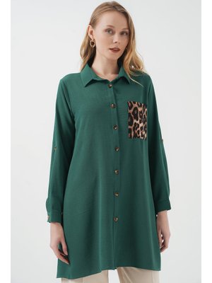 Zümrüt Yeşili Cep Detaylı Gömlek Tunik Zümrüt Yeşili Cep Detaylı Gömlek Tunik