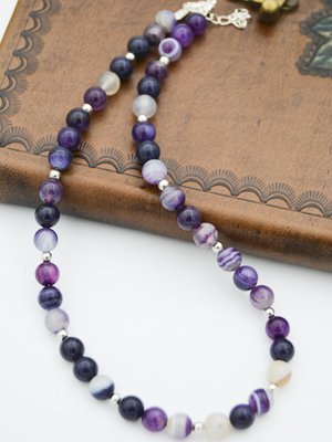 Çok Renkli Mor Akik Taşlı Kolye