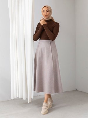 Çizgili Kumaş Vizon Kaşe Etek Çizgili Kumaş Vizon Kaşe Etek