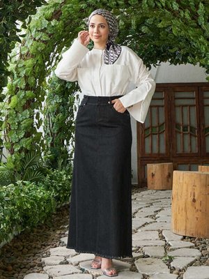 Denim Püsküllü Etek Siyah Denim Püsküllü Etek Siyah