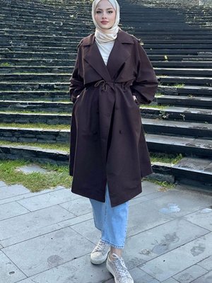 Frau Bel Büzgülü Trençkot Kahverengi Frau Bel Büzgülü Trençkot Kahverengi